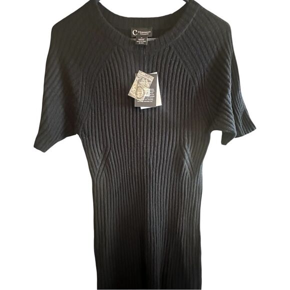 Bloomingdale’s Cashmere Ribbed Short Sleeve Midi Dress Black Size Medium - Picture 3 of 6